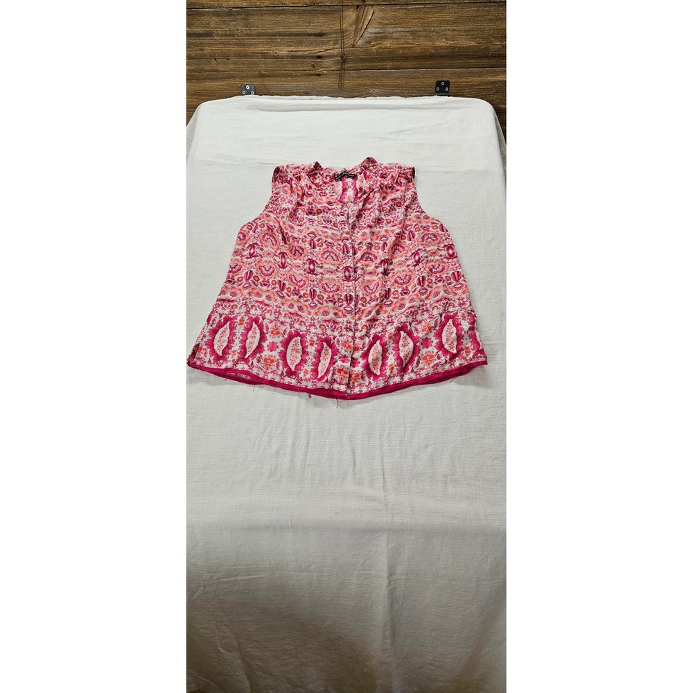 Ava Christine Pink Orange Paisley Floral Rayon Sleeveless Button Front Blouse